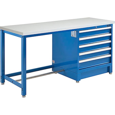 Global Industrial 72W x 30D Modular Workbench with 5 Drawers, ESD Laminate Square Edge, Blue 711184